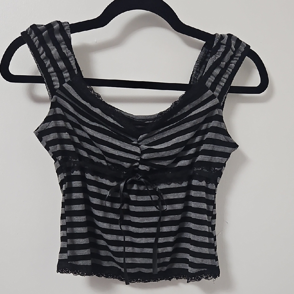 ROMWE Black and Gray Striped Tank Top